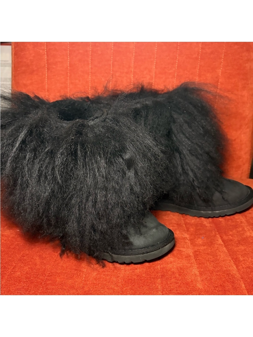 UGG Australia Black Mongolian Lambs Fur Lined Mid-Calf Boot Pull On US 5